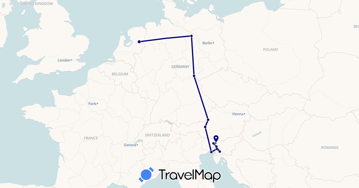 TravelMap itinerary: driving in Austria, Germany, Italy, Netherlands, Slovenia (Europe)